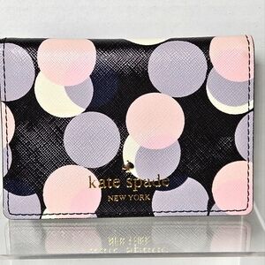 Kate Spade Bifold Cardholder Wallet Black w Multicolor Dots Pink Lavender/Grey